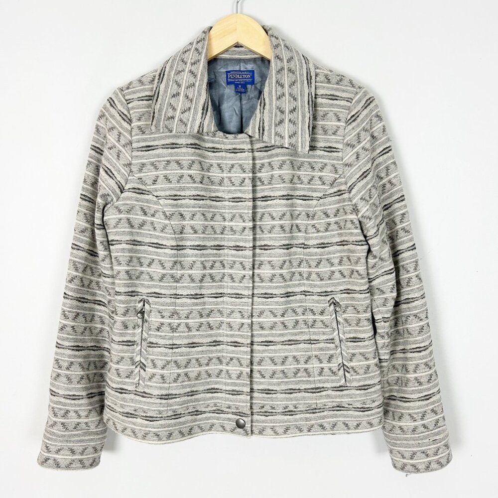 Pendleton Wool Aztec Tribal Moto Jacket Light Gra… - image 1